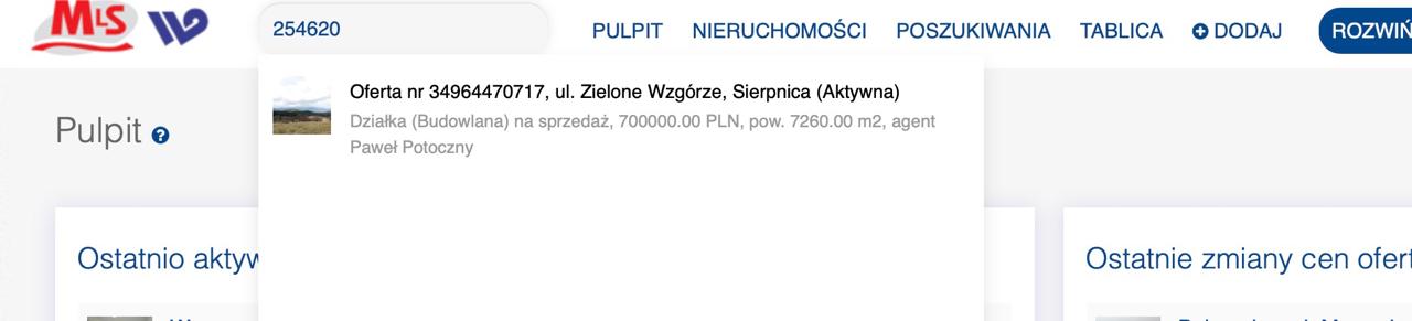 Przykład karty oferty w MLS z Offer ID