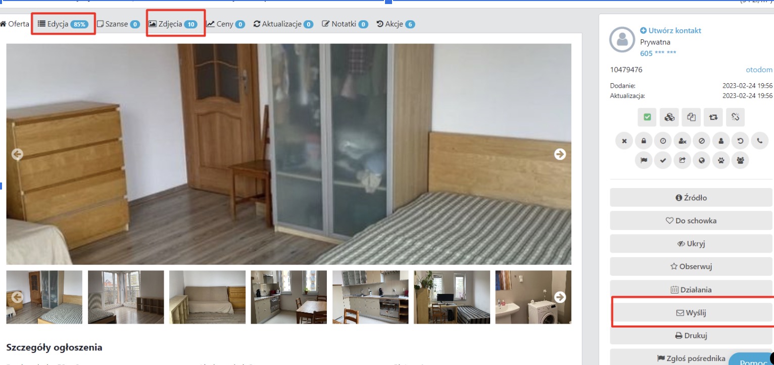 Edycja oferty przed wysylka