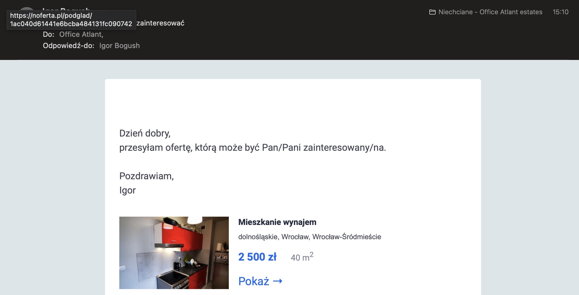 Wysylka oferty na e-mail
