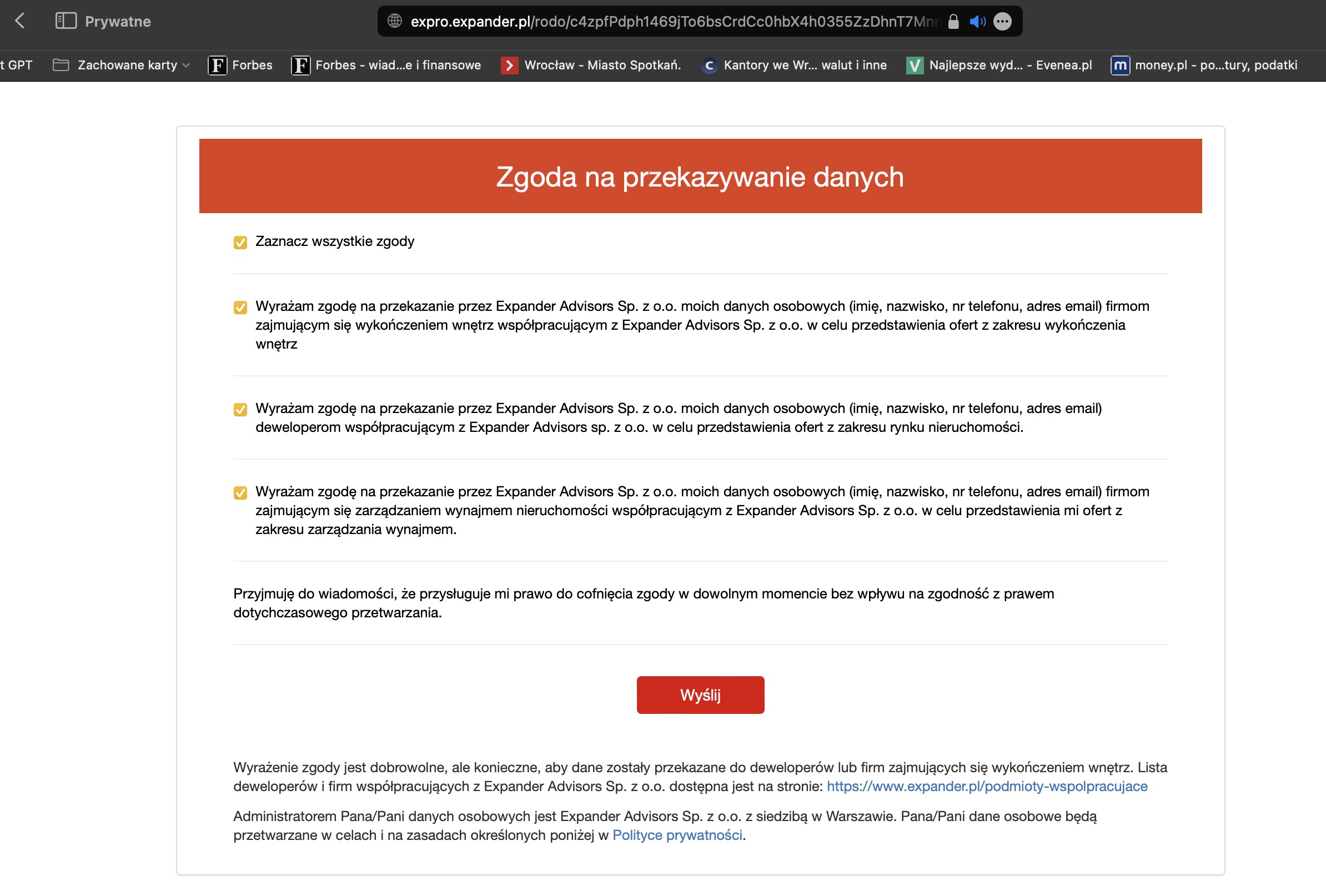 Link do akceptacji RODO przez klienta
